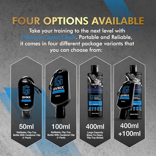 50ML/100ML/400ML Superior Grip Premium Liquid Chalk. Long Lasting Mess-Free Gym Chalk for Weightlifting, Gymnastics, Climbing. Fast Drying Refillable Gym Accessories. Package May Vary. - style: 400ML + 100ML - 1 Pack