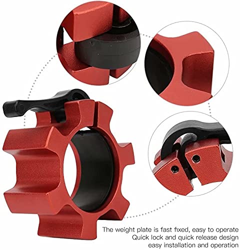 Metal Olympic Barbell Clamps 2inch Heavy Duty Exercise Collars,Weight Clips for 2" Barbell,Quick Release Weight Clamps for Weightlifting, Olympic Lifts Strength Fitness Training 1 Pair - color: Red