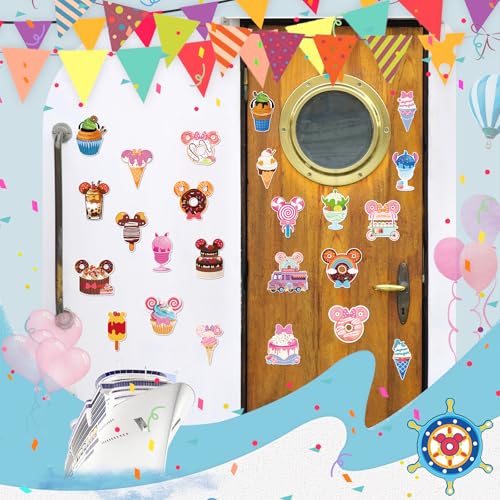 RiVolTa Mouse Cruise Door Magnets - 24 Pcs Cute Mice Decorations Magnets Ice Cream Ship Cabin Magnetic Stickers Funny Animal Stateroom Accessories Refrigerator for Carnival Summer Party Locker Decor - color: Afternoon Tea