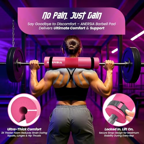 Barbell Pad for Squats & Hip Thrusts – 1.2” Extra-Thick High-Density Foam – Non-Slip Neck & Shoulder Support Cushion – Fits Olympic & Standard Bars – Quick On/Off Design + 2 Securing Straps - color: Pink