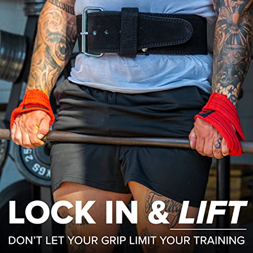 SERIOUS STEEL FITNESS Red Figure 8 Lifting Straps | Deadlift & Strongman Axle Straps - 3 Sizes - color: Red, size: (70 CM - 7.25" Wrist or More)