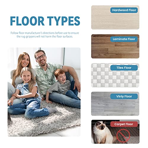 Lancord Rug Pad Grippers (New Tech), 12PCS Large Double Sided Adhesive Rug Tape, Reusable Washable Non Slip Rug Pads for Hardwood Floors & Tiles, Anti Slip Rug Grips for Area Rugs to Keep Rug in Place