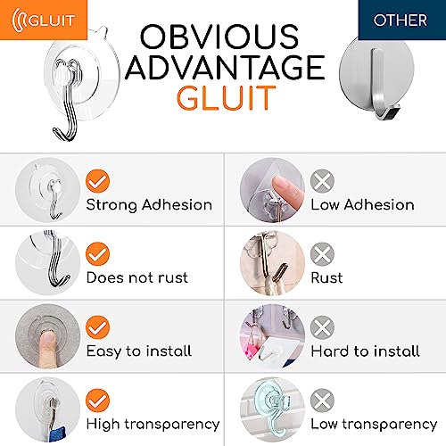 GLUIT Suction Cup Hooks - Utility Hook Wall Hangers for All Purposes Stainless Steel Removable Small Suction Cups for Kitchen Bathroom Shower Wall Window Glass Door 3 lbs (14 Suction Hooks) - size: Small, 14 pcs