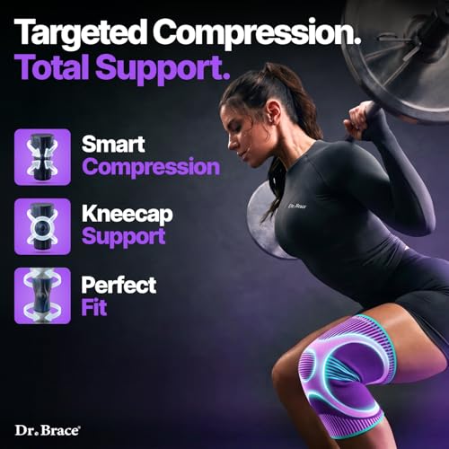 DR. BRACE Elite Compression Knee Brace for Women & Men, (2-Pack) Knee Support Compression Sleeve, Workout Sports Knee Braces for Meniscus Tear, ACL & Arthritis Pain Relief - Check Size Guide Video (Galaxsis, XX-Large)