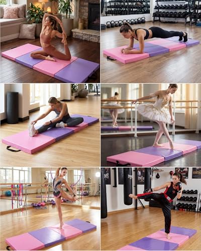 Gymnastics Mat, 6 x 2 Ft Four-Fold 2-Inch thick Tumbling Mat with Vinyl Surface and Carry Handles for Exercise, Yoga, Pilates, Martial Arts & Home Gym