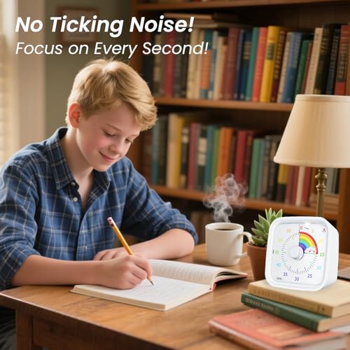 Yunbaoit Rainbow Visual Timer for Kids, 60-min Countdown Timer, White | Protective Case, No Ticking, Mute and Ringing Alarm Available, Time Management Tool, Low Power Reminder, for Study,Game,Work - color: White Rainbow