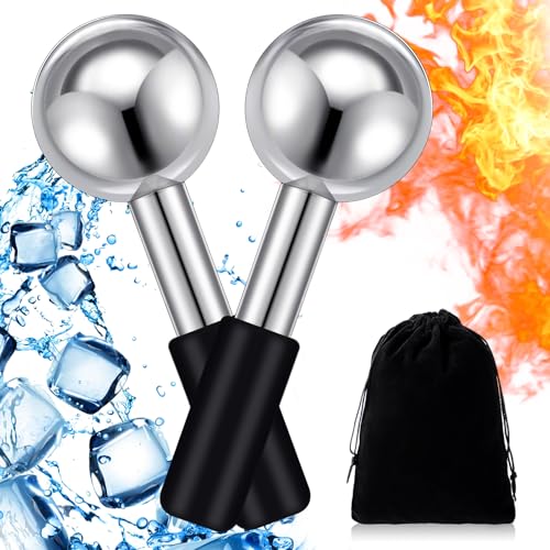 Baderke 2 Pcs Ice Globes for Face Stainless Steel Cooling Globes Unbreakable Cooling Roller Women Ice Balls Cryo Sticks Facials Skin Care for Dark Circles, Puffiness(Silver (Black Handle)) - color: Silver (Black Handle)