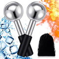 Baderke 2 Pcs Ice Globes for Face Stainless Steel Cooling Globes Unbreakable Cooling Roller Women Ice Balls Cryo Sticks Facials Skin Care for Dark Circles, Puffiness(Silver (Black Handle)) - color: Silver (Black Handle)