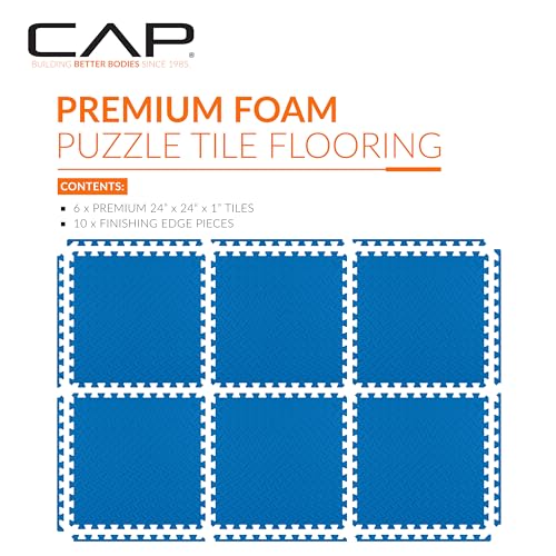 CAP Puzzle Exercise Mats | 1” Thick EVA Interlocking Foam Tiles for Home Gym Flooring | Multiple Options - color: Diamond - Blue, style: 6 Tiles (24 SQ FT)