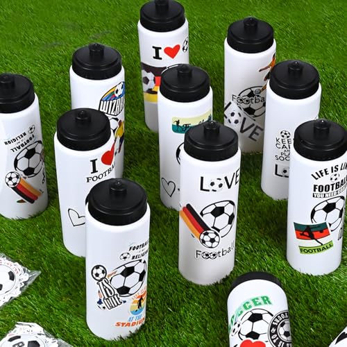 Soccer Party Favors, 12 Pack Soccer Water Bottles with 300 PCS Stickers, 20 oz Sports Squeeze Bottle, BPA-Free Reusable Water Bottles Bulk for Boys, Gifts For Team - style: 3# 12 Pack-Soccer
