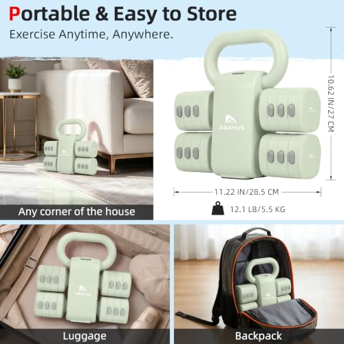 Abahub 2 in 1 Kettlebell & Dumbbell Set for Home Gym, Adjustable Weights Dumbbell Set with Kettlebell Grip Converter, Full Body Workout Kettlebell Set of 2 for Men Women - color: Green