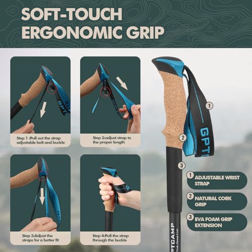 GPTCAMP Walking Sticks,Trekking Poles Collapsible Hiking Poles,Lightweight Folding Travel Walking Pole for Men Women,2pc Adjustable Hiking Stick with EVA Foam Grips for Backpacking - color: -Blue