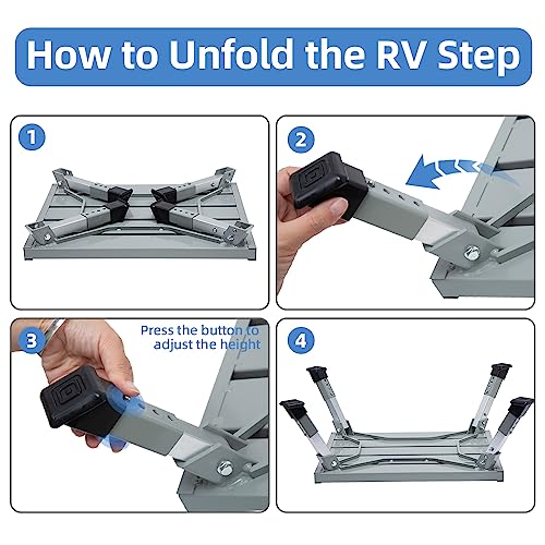 Homeon Wheels Large RV Step Stool, Adjustable Height Aluminum Folding Step Ladder with Non-Slip Rubber Feet, Heavy-Duty Design, Safety Platform for RV, Trailer, Truck, Outdoor Use, 19" x 14.3" - color: Silver