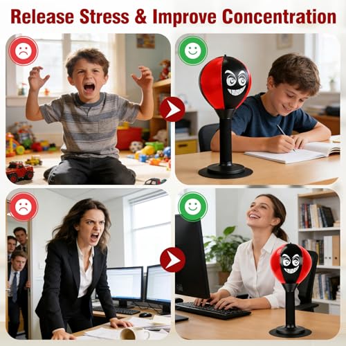 Desktop Punching Bag - Stress Relief, Suction Cup Design for Office Table and Counters, Heavy Duty Stress Relief Ball, Fun Gifts Suitable for All Ages - color: Black Red
