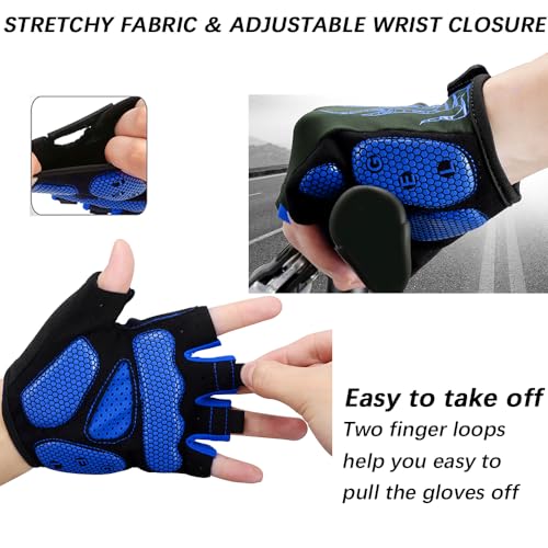MOREOK Cycling Gloves Bike Bicycle Gloves, Half Finger 5MM Gel Anti-Slip | Biking Gloves for Men Women Gym workout exercise Motorcycle Hiking Rowing Outdoor Sports - color: Blue, size: Large