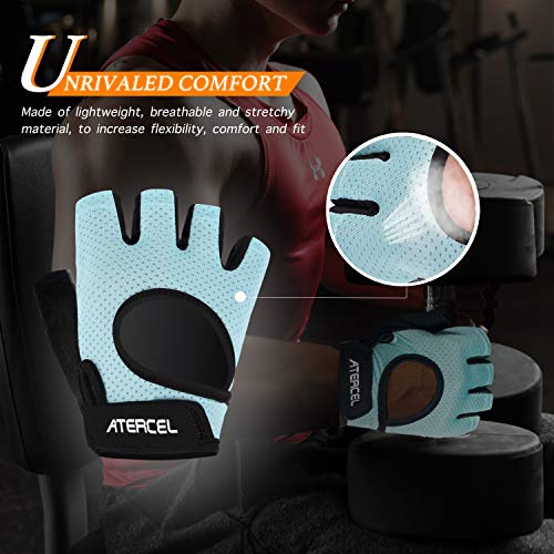 ATERCEL Weight Lifting Gloves Full Palm Protection, Workout Gloves for Gym, Cycling, Exercise, Breathable, Super Lightweight for Mens and Women - color: Aqua, size: Medium (Pack of 2)