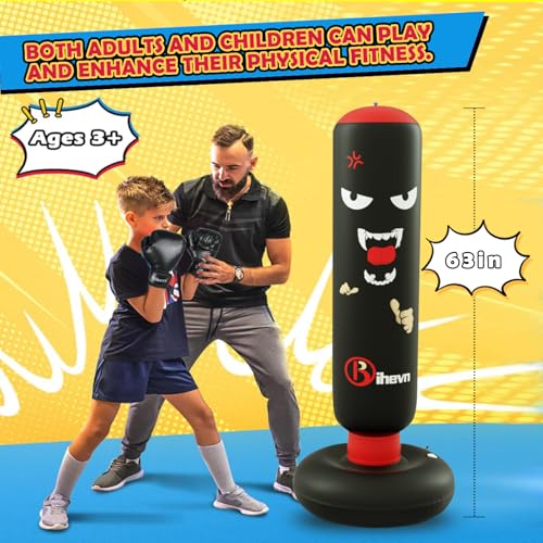 Children's Independent Punching Bag Inflatable Boxing Bag Set with Gloves and air Pump, Designed for 4-12 Years Old, Safe Decompression, The First Choice for Sports Toys, Great Value Gift