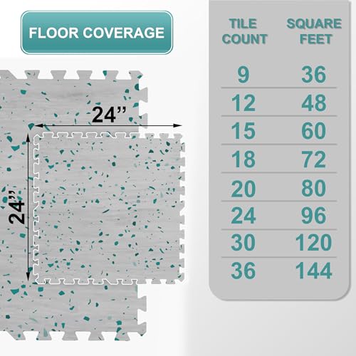 Sorbus Wood Grain Floor Tiles Foam Mat EVA Interlocking Mats Tile 3/8-Inch Thick Flooring Wood Puzzle Exercise Mats w/Borders - Home Playroom Basement, Apartment, Trade Show, Baby, Dance - color: Terrazzo - Green, size: 24 Pack