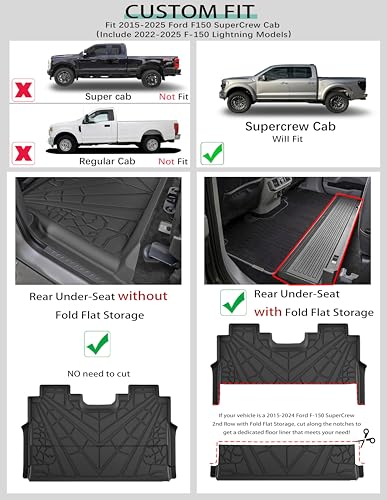 KARPAL Floor Mats for 2015-2025 2026 Ford F-150 SuperCrew (Includes 2022-2026 Lightning), Custom Fit TPE All Weather Ford F150 Accessories 1st & 2nd Row Floor Liner - style: 2015-2026 | For Ford F-150 SuperCrew | 1st & 2nd Row