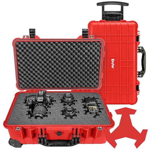 Eylar 22" Carry-On Roller Hard Case With Ragar Reconfigurable & Reusable XP Crosslink Foam, Waterproof, Shockproof For Equipment, Drones And Cameras, TSA Standard (2 Ragar Layers) (Red) - color: Red
