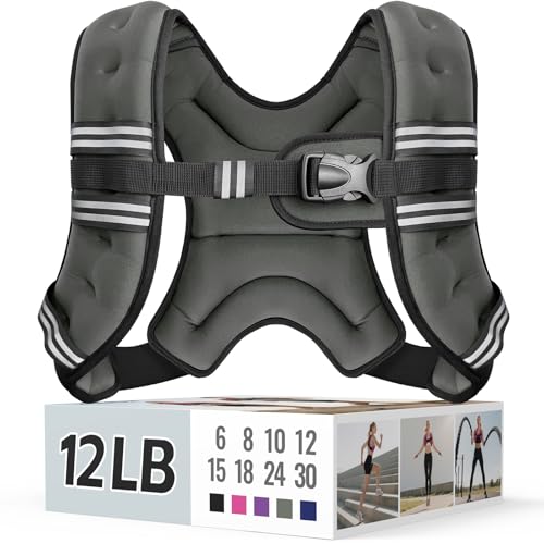 Zeerun Weighted Vest, 6lb/8lb/10lb/12lb/15lb/18lb/20lb/24lb/30lb for Men Women, Reflective Stripe Adjustable Buckle, Comfortable Durable Rucking Vest for Walking Running Strength Training - color: Gray, size: 12 Lb