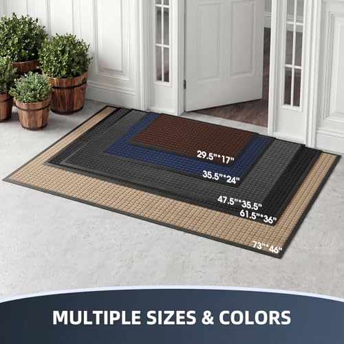 Front Door Mat Outside Entrance, Heavy Duty Waterproof Doormat | 31.5"x20" Indoor/Outdoor Dirt Trapper with Non-Slip Rubber Backing, Low Profile Easy Clean, Stain & Fade Resistant Black - color: Black, size: 1'8" x 2'8" (Rectangular)