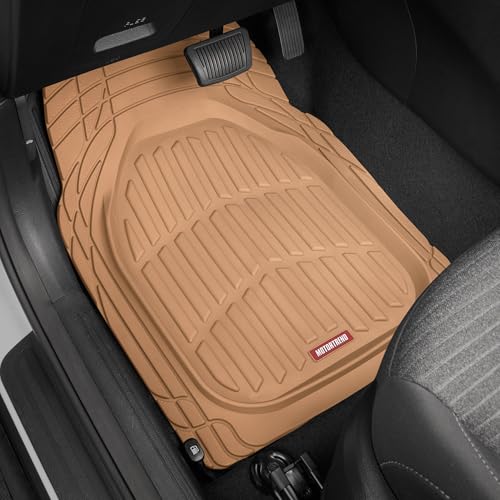 Motor Trend FlexTough Floor Mats for Cars, Beige Deep Dish All-Weather Mats, Waterproof Trim-To Fit Automotive Floor Mats for Cars Trucks SUV, Universal Floor Liner Car Accessories - color: Beige, style: Full Set