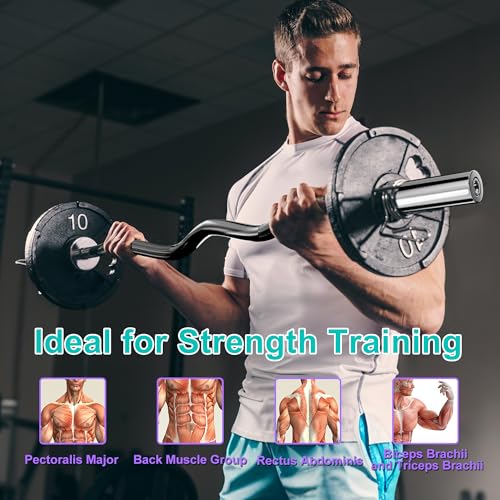TUYOHW Barbell Set: 7ft Straight Bar & 4ft EZ Curl Bar, 700LB/400LB Capacity, Knurled Grip, Black/Silver Finish, Steel, Ideal for Home & Gym Use