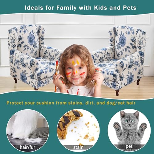 NILUOH Wingback Chair Slipcover 2-Piece Stretch Wingback Chair Sofa Slipcover Armchair Cover Printed Furniture Protector Couch Soft with Elastic Bottom for Living Room - color: Lzk-01