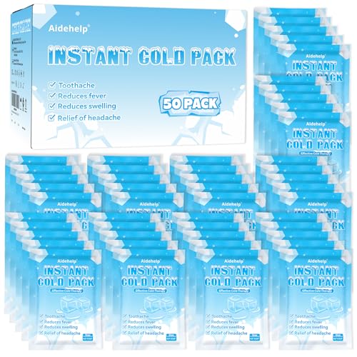 50 Pack Instant Cold Packs (4.3" x 5.9") - Disposable Ice Packs for Injuries | Cold Compress Ice Pack for Pain Relief, Swelling, Inflammation, Sprains, Toothache - Cold Pack for Athletes - size: 50 PACK
