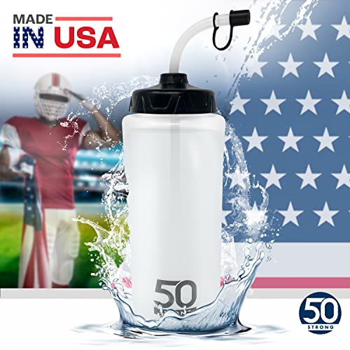 50 Strong 1 Liter BPA-Free Plastic Round Sports Water Bottle with Straw - 6 Pack - size: 6 Pack
