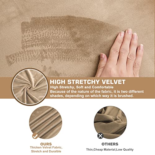NeColorLife Ottoman Cover Velvet Storage Ottoman Slipcover Thick Stretchable Footrest Stool Covers with Elastic Band for Rectangle and Square Ottoman(Medium Size,Camel) - color: Camel, size: M Length: 31"-34",Width: 31"-43"