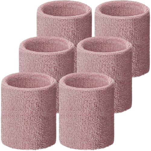 Willbond Wrist Sweatbands, Sports Sweatbands for Competition, Sweat Absorbent, for Basketball, Tennis, Football, Running and Work (Pack of 6) - color: Dusty Pink