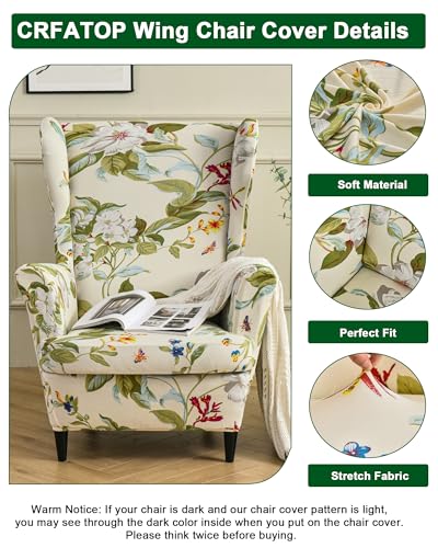 CRFATOP 2 Piece Stretch Wingback Chair Cover Printed Wing Chair Slipcovers Spandex Fabric Wingback Armchair Covers with Elastic Bottom for Living Room Bedroom Wingback Chair (06) - color: Color 06