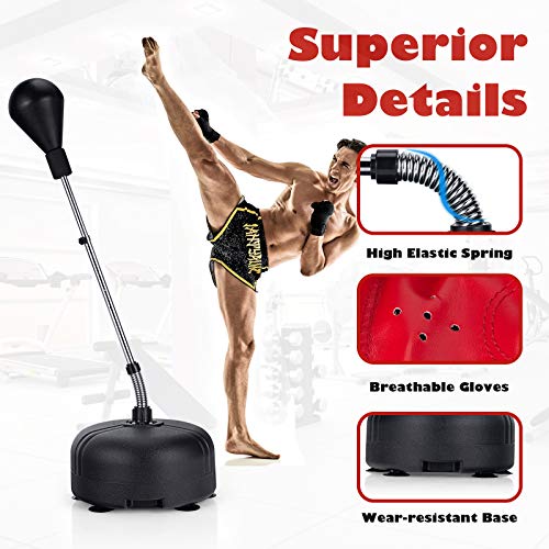 Goplus Punching Bag with Stand for Adults, Freestanding Reflex Speed Bags with 55’’-62.5’’ Adjustable Height, Boxing Equipment with Gloves for Home Gym Workout MMA Training, Fitness - color: Black