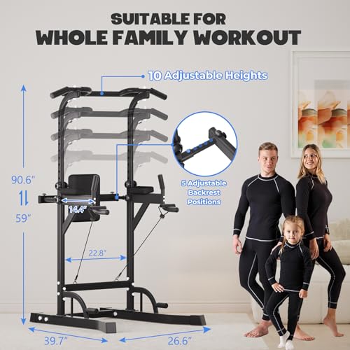 Power Tower Dip Station Pull Up Bar Exercise Tower Adjustable Pull Up Station Pull Up Tower Bar for Home Gym Multifunctional Strength Training Fitness Equipment
