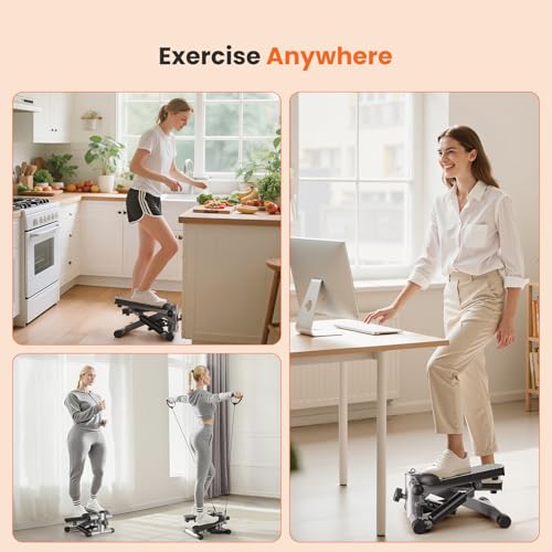 Sweetcrispy Mini Stair Steppers with Resistance Bands for Exercise at Home, Portable Exercise Twist Stepper Machine for Full Body Workout, 300LBS Capacity - color: 300lbs Sliver