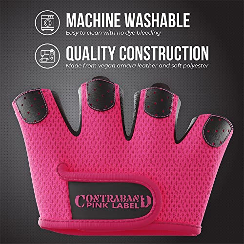 Contraband Pink Label 5537 Womens Micro Weight Lifting Gloves w/Grip-Lock Silicone Padding (Pair) - Minimalist Half Gloves - Apple Watch Friendly - color: Pink, size: Medium