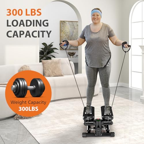 Sweetcrispy Mini Stair Steppers with Resistance Bands for Exercise at Home, Portable Exercise Twist Stepper Machine for Full Body Workout, 300LBS Capacity - color: Upgrade Black