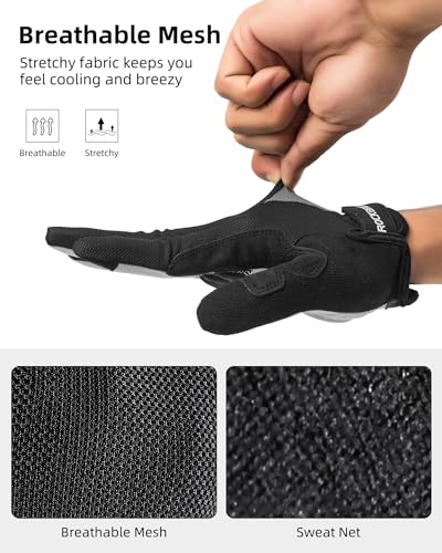 ROCKBROS Cycling Gloves for Men Women Breathable Gel Pad | Reduce Riding Pain, Breathable Mesh Keeps Hands Cool,Fits MTB Hiking Outdoor Work - color: Full Black, size: Medium