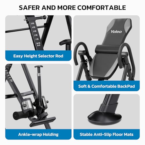 YOLEO Gravity Inversion Table for Back Pain Relief 2026 New Inversion Table w/Lumbar Support Easy to Assemble Back Stretcher Machine 300 lbs - color: Grey