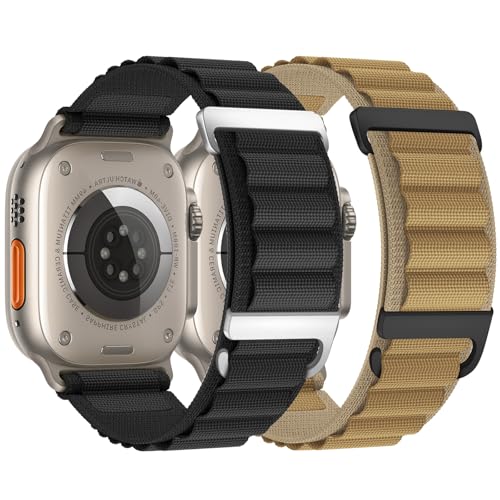 Alpine Loop Compatible with Apple Watch 3 Band 49mm 46mm 45mm 44mm 42mm 41mm 40mm 38mm Men Women, Nylon Sport Loop for Apple Watch Ultra 2/1 iWatch Series 11 10 9 8 7 6 5 4 3 2 1 SE - color: Black/Tan