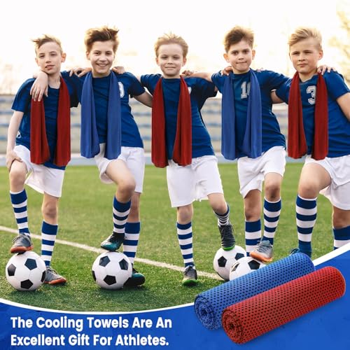 Hosuly 100 Pack Cooling Towels, 40"x12" Cooling Towels for Neck and Face Breathable Soft Chilly Sweat Rag Microfiber Sport Rags for Gym Yoga Golf Running - color: Deep Blue, Red