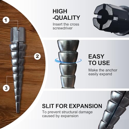 Black 12PCS Stripped Screw Hole Repair Anchor, Door Hinge Screw Hole Filler, Multi Use Wall Anchors, Fits Wood Screws Sizes #2 to #16 - color: Black