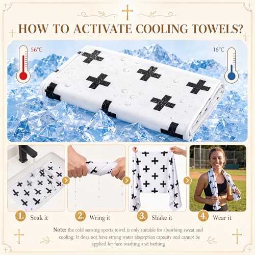 Woanger 24 Pcs Cross Cooling Towels Bulk and Mini Church Handheld Fans Set 3 Speeds USB Portable Fans with Cross Print Cooling Towels for Sports Team Games Party Favors Summer Gifts - style: Cross