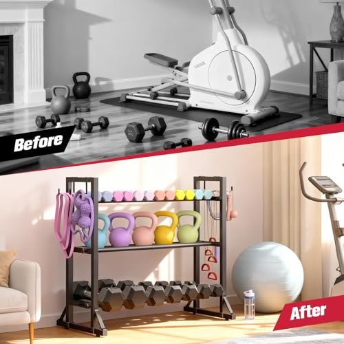 3 Tier Adjustable Dumbbell Rack Stand, Heavy Duty Carbon Steel Weight Storage Organizer for Home Gym, Easy Assembly, 450 lb Capacity for Dumbbells & Kettlebells (Dumbbell Rack Stand Only)