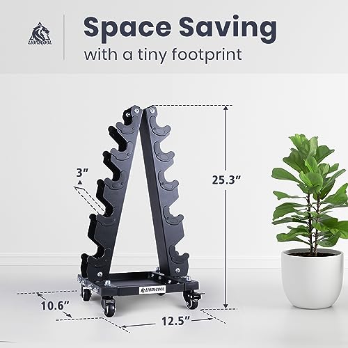 LIONSCOOL Premium Solid Steel Dumbbell Rack Stand Only, A-Frame Portable Weight Storage Organizer with Optional Tray and Wheels, Perfect for Home Gym Fitness Storage (200LBS/300LBS/700LBS Weight Capacity Available) - style: Small, 200 LBS (for 2-15lb Neop
