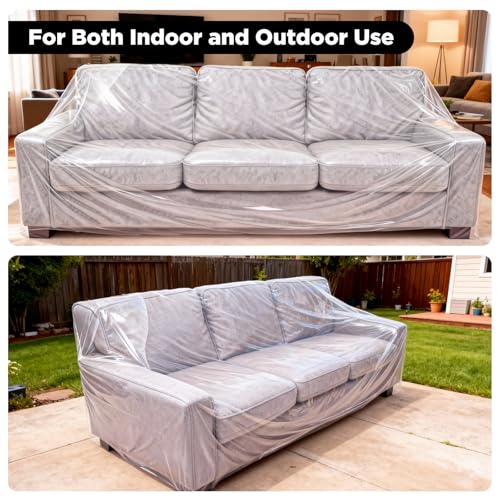 2 Pack Plastic Couch Cover Chair Cover with Elastic Band, Clear Furniture Cover Sofa Cover Recliner Cover Protector for Moving and Storage, Waterproof Moving Bags for Couch Slipcover - size: 1pc Sofa & 1pc Chair