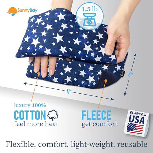 SunnyBay Small Microwave Heating Pad, Microwavable Versatile Cold/Heated Neck and Shoulder Wrap for Back Pain and More, Moist Heat Cotton-Fleece Pad, 6x11 Inches, Blue-Stars, Pack of 2 - color: Pack of 2 - Blue-stars