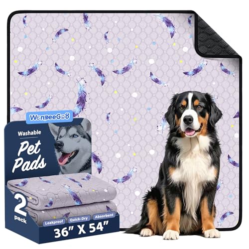 Washable Dog Pee Pads, Non-Slip Waterproof, 36 x 54 in, 2 Pack, Feather | Super absorbent, waterproof and non-slip; washable, reusable dog pads for crates, playpens, floors, furniture and travel - color: Feather Pattern, size: 36"x54"(Pack of 2)
